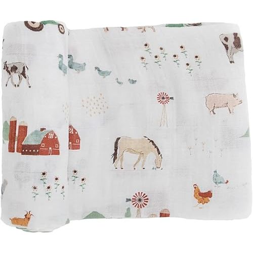 Little Unicorn Premium Cotton Swaddle Baby Blanket | Breathable Fabric | for swaddling, Play, Nursing & More (Farmyard)