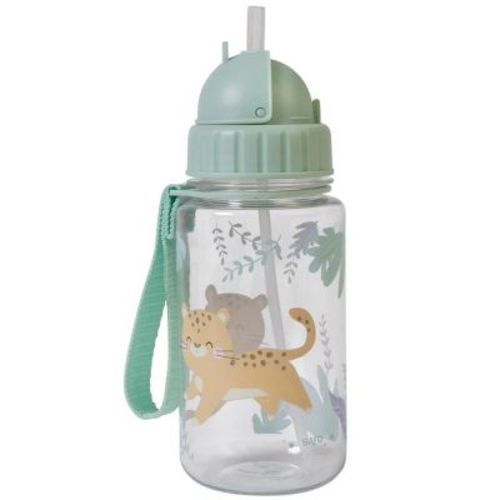 SARO Kids Cheetah Green 450ml Water Bottle | Kids Activity Water Bottle | Spill Proof Straw & Handle