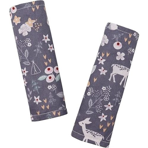 DILIMI Baby Car Seat Neck Cover, 2Pcs Carseat Belt Cover Pad, Shoulder Strap Protectors, Seat Belt Covers Cushion for Boy Girl (Grey Flower Deer)