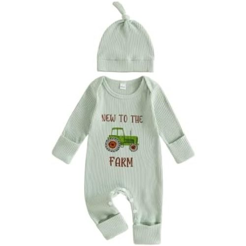 Western Farm Newborn Baby Boy Clothes Long Sleeve Romper Jumpsuit Hat