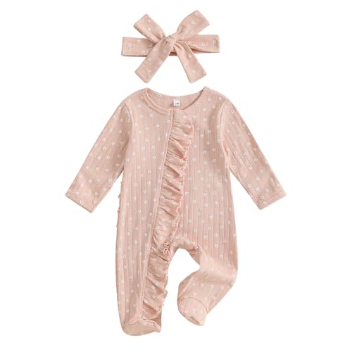Yoawdats Newborn Baby Girl Clothes Cute Sleep&Play Footie Sleepers Romper Pajamas Strawberry Floral Print for Fall Winter