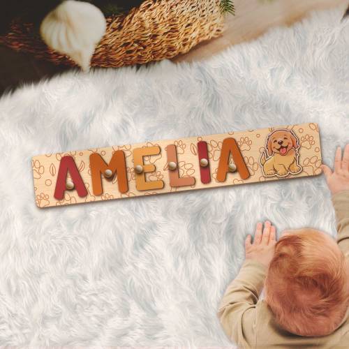 Custom Golden Retriever Wooden Name Puzzle Personalized Life is Dog Wood Montessori Toy Baby Shower 1st Birthday Christmas Kid Boy Girl Gift