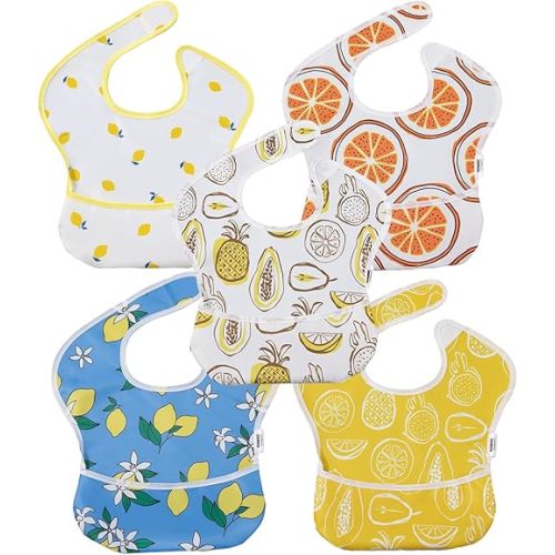 Soarwg Kids Baby Bibs, 5 Pack Waterproof Bibs for Unisex Boys Girls, Essential Must Have for Babies Eating, Feeding