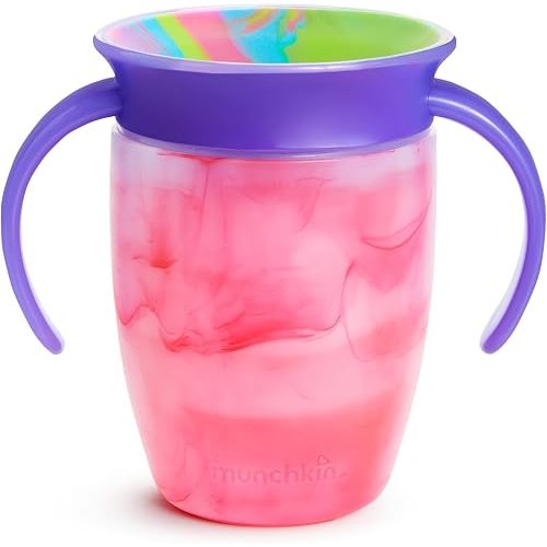 Munchkin Miracle 360 Sippy Cup for 6 Month Old, Spill Proof Baby and Toddler Cups with Transition Handles, 7 Ounce, Tie Dye, Pink