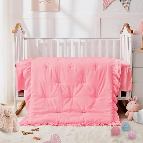 Crib Bedding Set for Girls, 3-Piece Ruffle Baby Bedding Crib Set