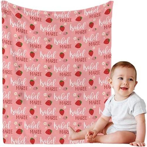 Personalized Baby Blanket for Girls - Printed in USA, Personalized Customized Baby Blanket for Newborn Girl, Super Soft Fleece, Custom Babies Blanket with Name, Christmas Brithday Gifts for Shower Kid