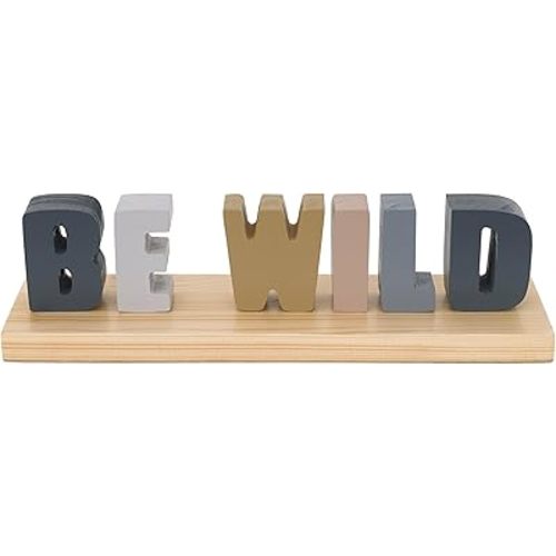 Little Love by NoJo Be Wild Shelfie Room Décor Blue, Gray, Gold and Cream Letters on Natural Wood Base