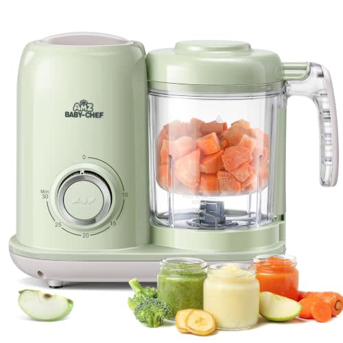 AMZBabyChef Baby Food Maker Blender: 4-in-1 Steamer and Puree Processor | All-in-One, for Fresh Baby Food, Starting Solids, 6+ Months, BPA-Free, Tritan Material, Baby Shower Gifts, Green