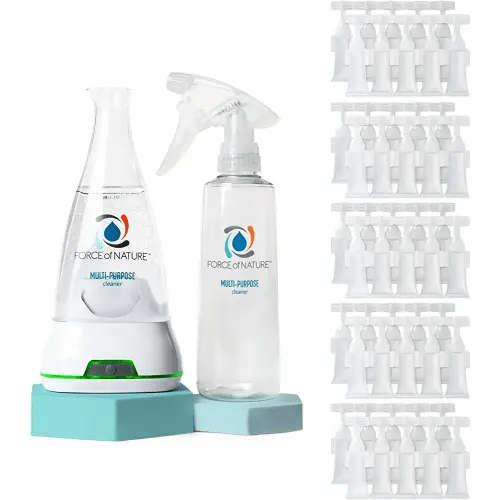 Force of Nature Multi-Purpose Cleaner, Disinfectant & Deodorizer Year Supply Bundle - Reusable Bottle, 50 Refills - EPA Registered, Toxin-Free, All-Purpose Natural Cleaning Supplies