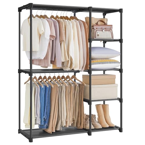 SONGMICS Portable Closet, Freestanding Closet Organizer, Clothes Rack with Shelves, Hanging Rods, Storage Organizer, for Cloakroom, Bedroom, 44.1 x 16.9 x 65 Inches, Black URYG24BK
