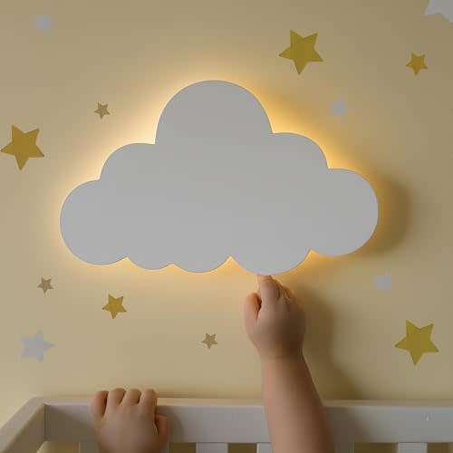 KALEOLI Nursery Night Light – Dimmable Cloud Wall Light for Kids and Baby Room Decor – Rechargeable LED Light with Touch Control for Bedtime Routines (Star Decals Included)