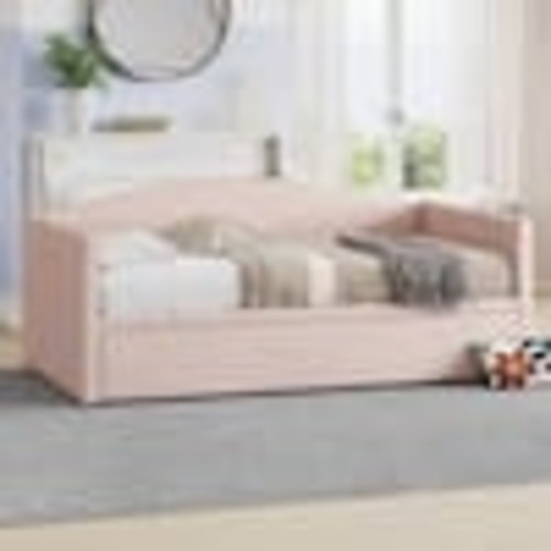 COLOR: Pink - Harper & Bright Designs Pink Twin to King Size Velvet Upholstered Daybed with Extended Pop-Up Trundle YJH113AAP