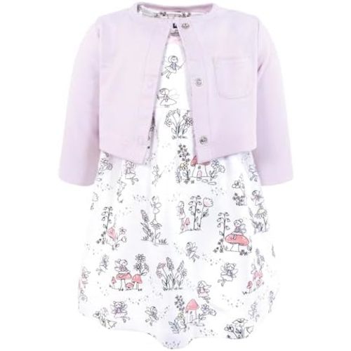 Hudson Baby Infant and Toddler Girls Cotton Dress and Cardigan Set