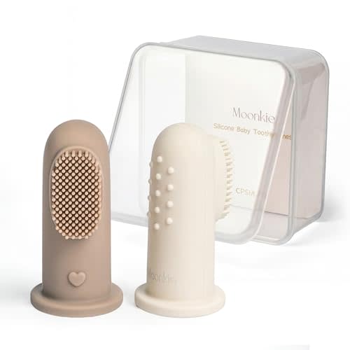 Moonkie Baby Toothbrush Finger Toothbrush Oral Cleaner Kit for 3 Months +, 2 Pcs (Warm Taupe/Ivory)