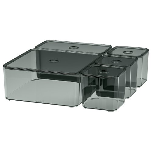 VISSLAÅN Box with lid, set of 5 - gray