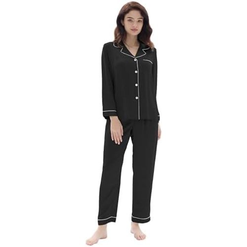 Joyaria Women's Matte Satin Pajamas Set Long Sleeve Button up Pjs