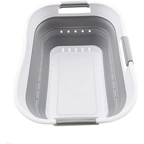 SAMMART Collpasible Laundry Basket (19L Collapsible Laundry Basket with Holes (White/Grey))
