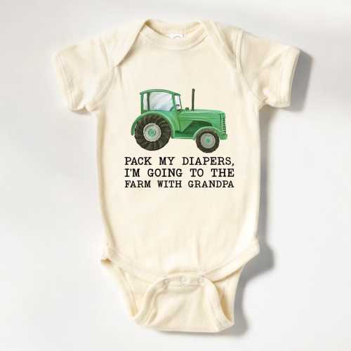 Pack my Diapers, I’m Going to the Farm with Grandpa Onesie®, Farm Tractor Baby Bodysuit, Gift from Grandpa Natural Baby Onesie® (LB-AiPOP33)
