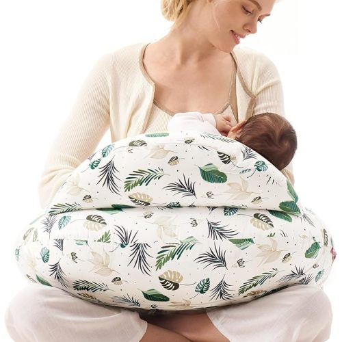 Momcozy Original Nursing Pillow for Breastfeeding, Plus Size Breastfeeding Pillows for More Support, with Adjustable Waist Strap and Removable Cotton Cover, Spring Leaves