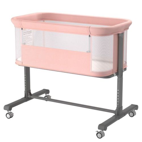 Kinder King Portable Baby Bassinet with Wheels, All-Mesh Bedside Sleeper, Newborn Crib with Removable Soft Mattress, Pink