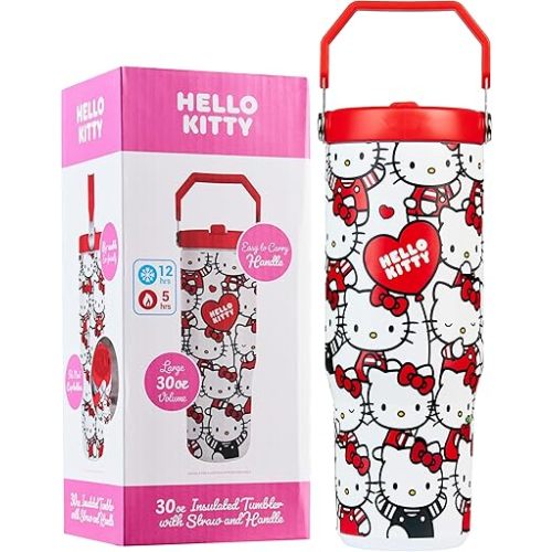 Get Trend Hello Kitty Sanrio Tumbler with Straw 30oz Girls Teens Women Insulated Cup with Lid Travel Mug for School, Sports, Kawaii Gifts for Girls (Aop Hello Kitty)