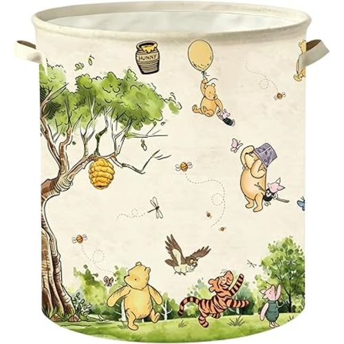 Classic Winnie Nursery Hampers Baby Clothing Hamper Toys Bin 50 x 40 Inch Large Laundry Basket Waterproof Collapsible Canvas Storage Baskets, Neutral Bedroom Decor Supplies