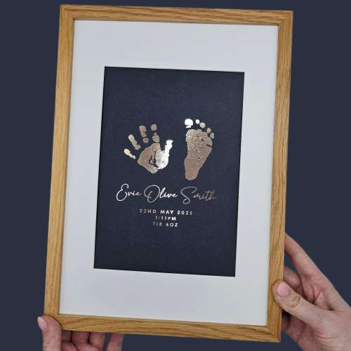 Personalised Baby Hand & Footprint Foil Print, New Baby Keepsake Gift, Birth Announcement Print, Free Ink Kit, Nursery Wall Art, Baby Foot