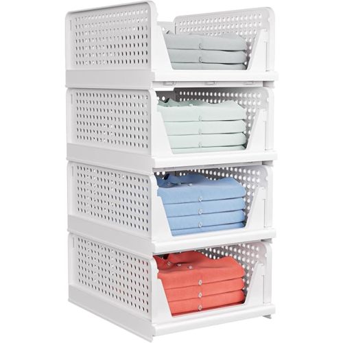 caktraie 4 Pack Stackable Closet Storage Basket - Stackable Storage Bins