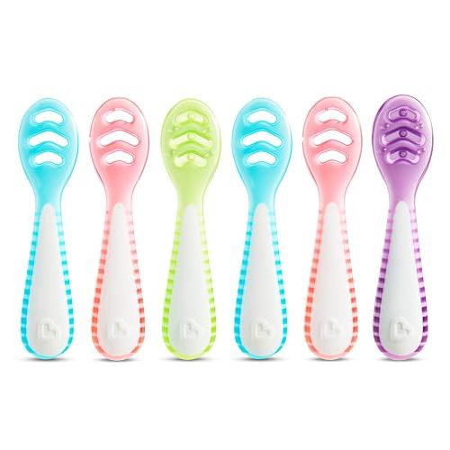 Munchkin® Gentle Dip™ Baby Spoons for Self Feeding and Baby Led Weaning, 6 Pack, Blue/Green/Pink/Purple