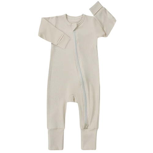 ENFLASH Unisex Baby 2 Way Zipper Footless Pajamas Ribbed Bamboo Viscose Long Sleeve Footed Sleepers Sleep 'N Play