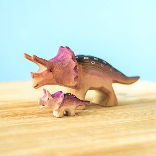 Waldorf Triceratops Toy | Montessori Dinosaur Figure | Handmade with Organic Wood
