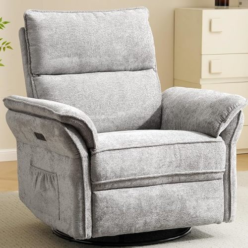 Oversized Power Recliner Chair Swivel Glider with Massage and Heat, Rocker Nursery Recliner for Adults with Adjustable Headrest, 24" Extra Wide Nursery Chair with Overstuffed Armrest,White