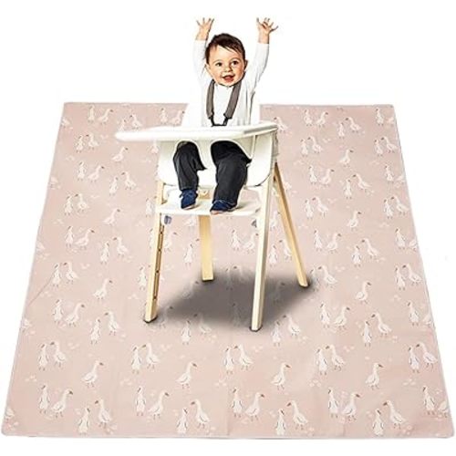 Splat Mat for Under High Chair/Arts/Crafts, Washable Baby Spill Mat Waterproof Non-Slip Floor Splash Mat, Portable Baby Play Mat and Table Cloth (Goose, 43"x 43")