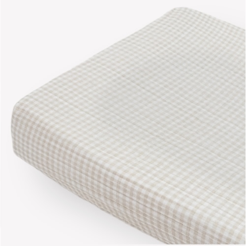 Cotton Muslin Changing Pad Cover - Tan Gingham
