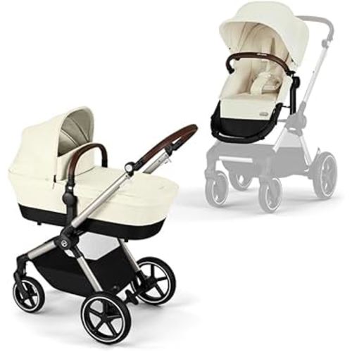 Cybex EOS 2-in-1 Stroller - Bassinet Stroller Converts to Toddler Stroller with One-Hand Recline - Bassinet and Toddler Seat Included, Reversible & Travel System Ready, Seashell Beige