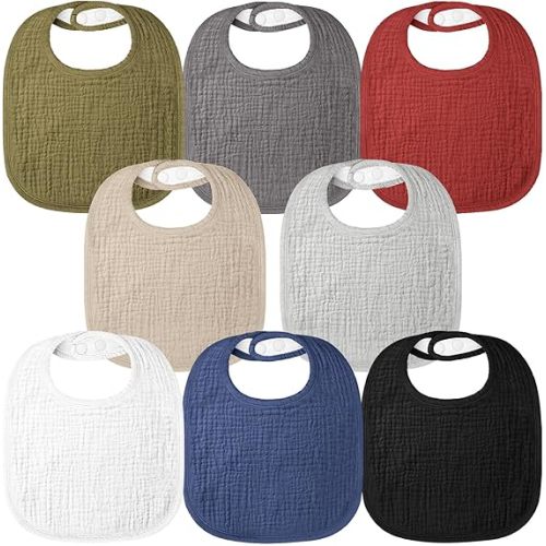 Bearmoss Baby Muslin Drooling Bibs 100% Cotton Square Adjustable Bibs Gift for Baby Girls Boys Teething Drool 8 Pack