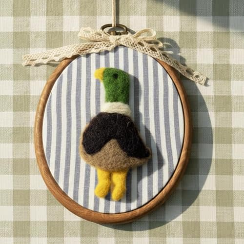 Soulchen Felted Mallard Duck Nursery Decor Vintage Framed Wall Art with Bow
