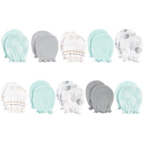 Hudson Baby Infant Cotton Scratch Mittens 10pk, Gray Elephant, One Size