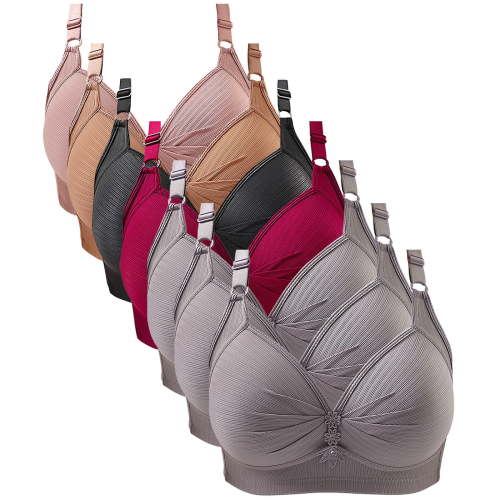Bigersell Nursing Sports Bra Discouts 7pc Woman's Solid Color Comfortable Underwear Daily Bra Without Underwire Gathering Bras pullover Bra Style F-1201 Gray 48/110