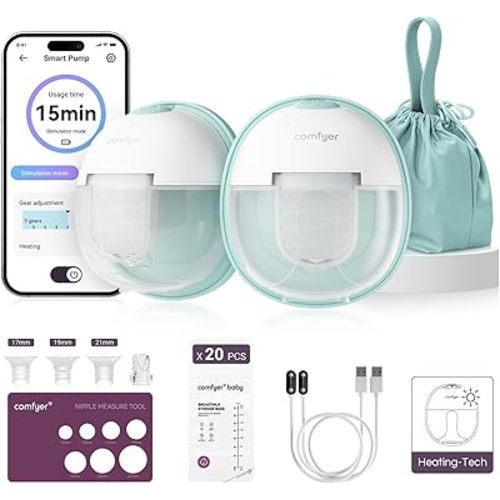 Heated Breast Pump Hands Free, Industry-Leading Heating Tech, Innovative Magnetic Charging Base, App Discreet Control, 20pcs Breastmilk Storage Bags Included, Hospital-Grade Suction, 2 Pack