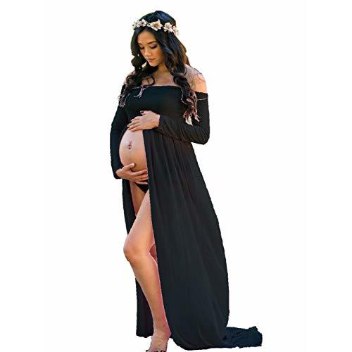 ZIUMUDY Maternity Maxi Chiffon Photography Dress Split Front Gown for Photoshoot
