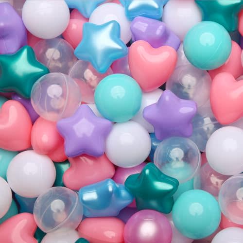 TRENDPLAY Ball Pit Balls Star and Heart Shapes for Toddlers - 50 100 200 500 Count Plastic Balls for Ball Pit Fun and Play