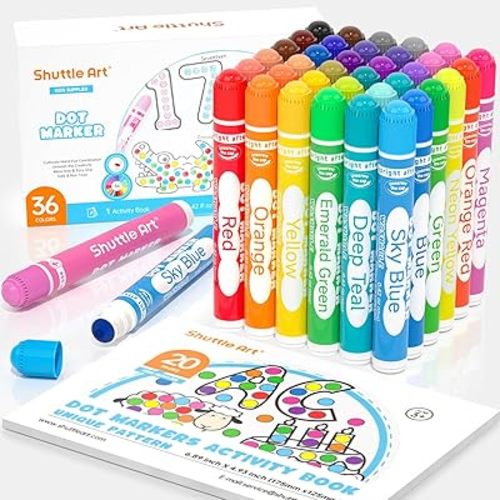 Shuttle Art Dot Markers, 30 Colors Washable for Toddlers with Free Activity Book, Bingo Daubers Supplies for Kids Preschool Children, Non Toxic Water-Based Dot Art Markers