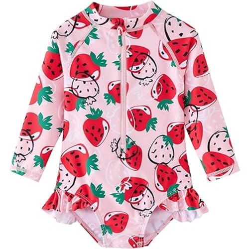 UMELOK Baby Girls' One Piece Swimsuit Rash Guard Swimwear Long Sleeve with UPF 50+ Sun Protection