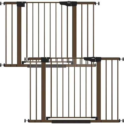 Cumbor 2 Pack 30-46" Baby Gate for Stairs, Mom's Choice Awards Winner-Auto Close Dog Gate for doorways, Easy Install Pressure Mounted Pet Gates Indoor, Easy Walk Thru Wide Safety Gate for Dog, Brown