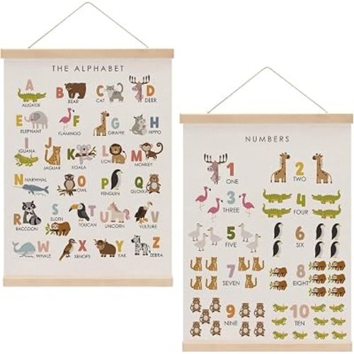 Cute Animal Number Chart Alphabet Poster Hanger, ABC Chart Wall Decor, Toddler Learning Posters, Educational Posters Homeschool Supplies, Wall Art Wall Hanging Banner Bedroom Nursery Decor