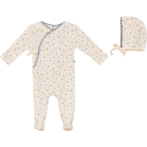 6-9M Ribbed Floral Onesie with Hat Blue - Bebe Bella | Maisonette