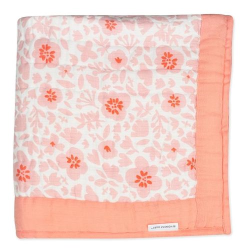 HonestBaby Hand-Quilted Baby Blanket Reversible 100% Organic Cotton for Infant Boys, Girls, Peach Skin Papercut Floral, One Size