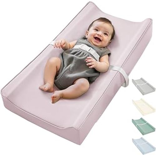 Vegan Leather Waterproof Baby Changing Pad - Wipeable, Extra Thick & Portable & Non-Slip Diaper Mat for Dresser, Crib, Travel | Soft & Safe (Pink)