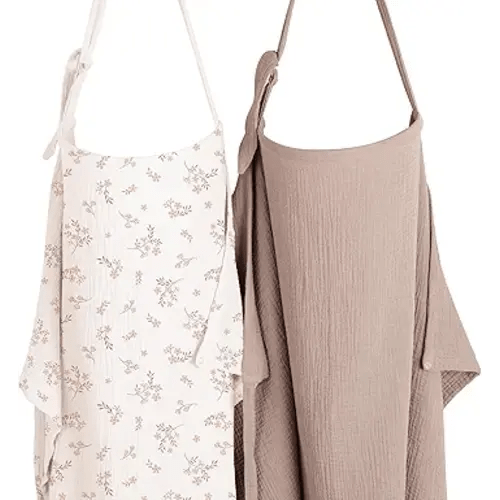 Konssy 2-Pack Muslin Nursing Cover Up for Breastfeeding Moms with Rigid Hoop, 100% Cotton, Lightweight & Breathable Breastfeeding Cover, Adjustable & Comfort